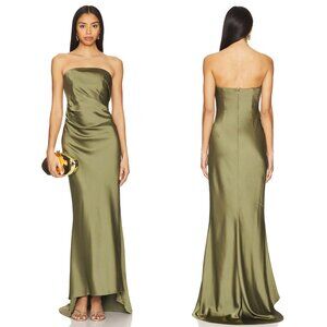 NEW Significant Other Lucile Strapless Gown Pesto Green Satin Formal Maxi Dress